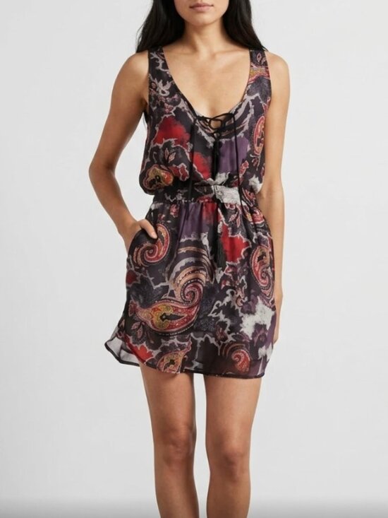 Free People Dresses & Skirts - Free People | Purple Paisley "Falling For Georgette" Lace Up Mini Dress | XS
